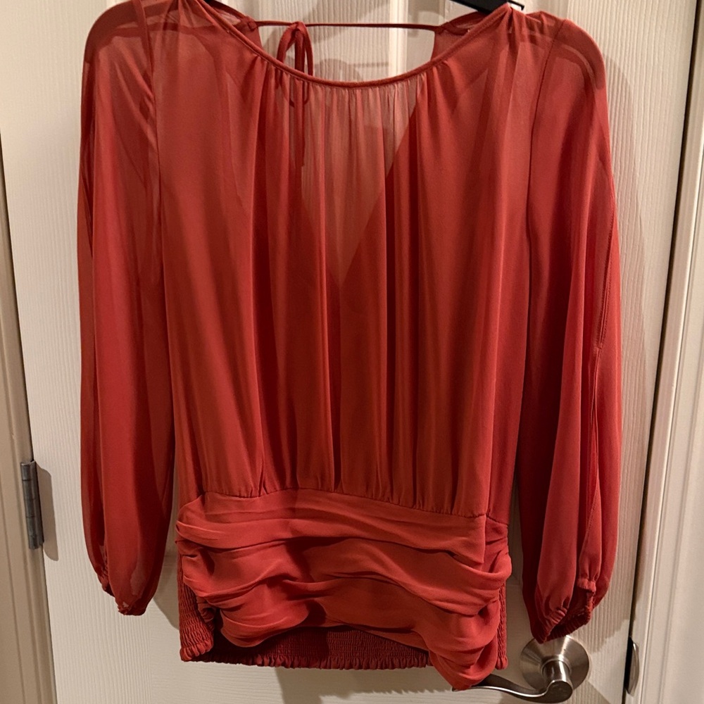 White House Black Market draped layered blouse - Size 10 NWT - Red Ochre